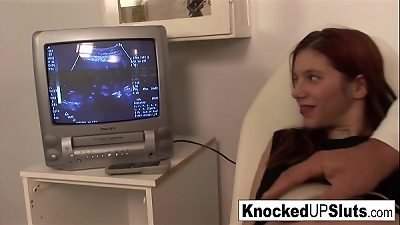 Knocked up redhead sucks and pounds in the doctor's office