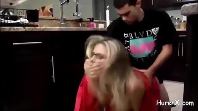 Seduced to plow my steamy light-haired stepmom in kitchen