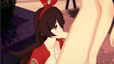 Genshin impact - Amber gives a blowjob, money-shot to the face.