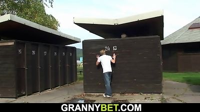 senior grandmother gets pounded in the public switching apartment