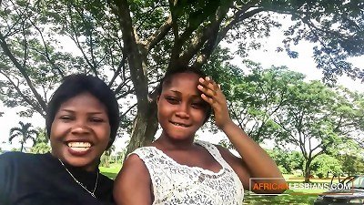 naughty black lesbians conversing messy in outdoor park before fuckfest