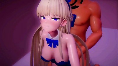 Blue Archive Toki anime porn Bunny female Playboy oral job and sex towheaded lady MMD three dimensional Blue Ribbon (CLIP)