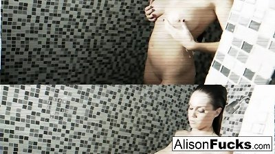 Alison Tyler showers and plays with her cock-squeezing vulva