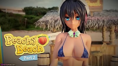 Peachy Beach Pt 2, 3d hentai bikini Maid, Hibiki, gets pummeled in the mouth, inbetween large breasts and tight pussy!