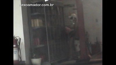 client catches man nailing woman in traffic sphere at gas station