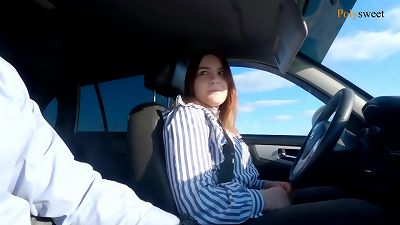 Russian chick transferred the id examination (blowjob, public, in the car)